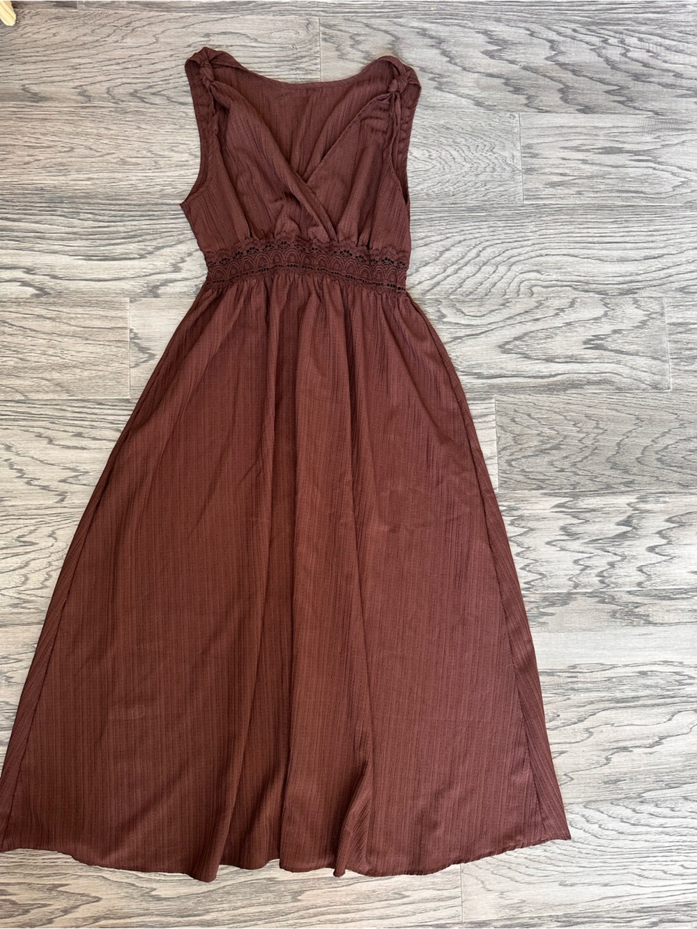 SHEIN Chocolate Brown Smocked-Waist Sleeveless dress